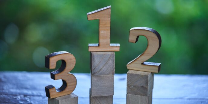 木製ブロックで示す1・2・3の数字