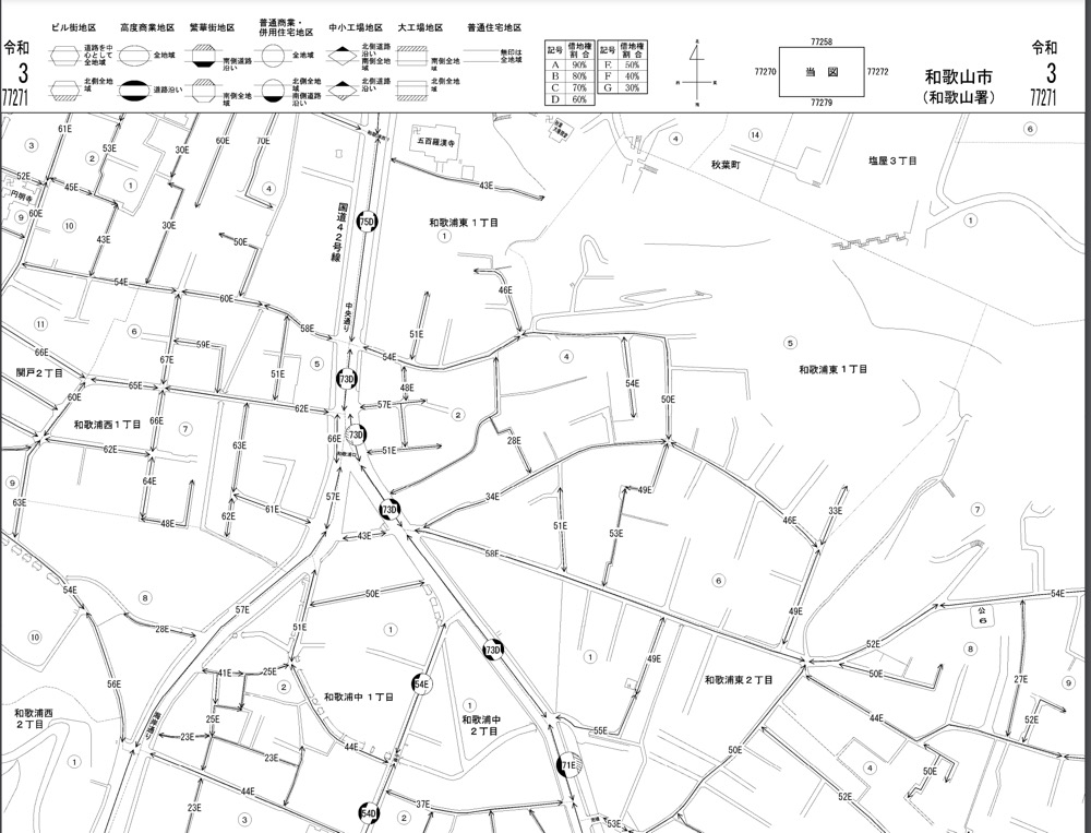 国税庁が公表している土地の評価額の図の例